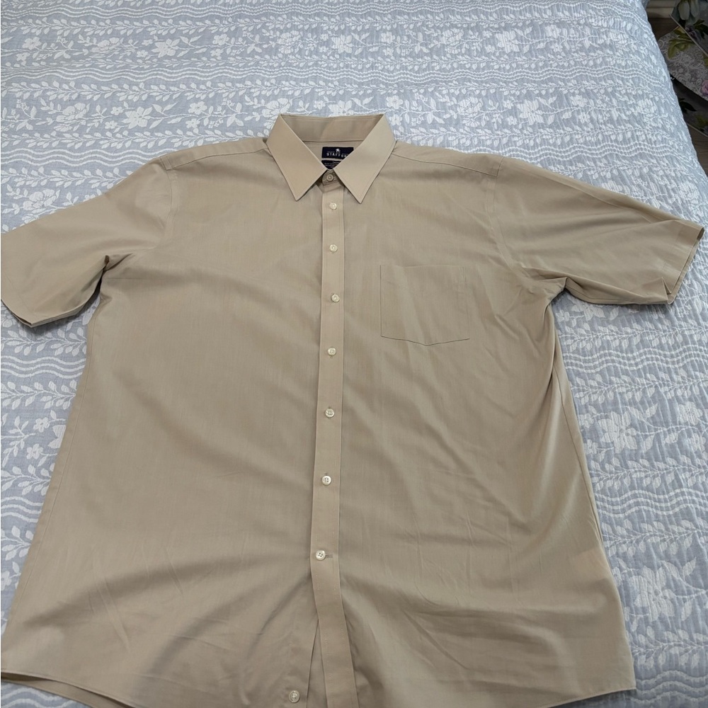 Stafford Tan Casual Button Down Shirt